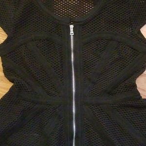 Bebe Sexy Mesh Black Peplum Top xs